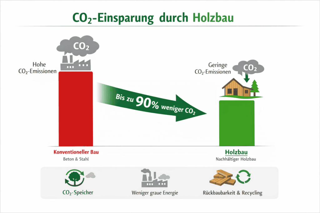 Holzbau für nachhaltiges Bauen, umweltfreundlich und energieeffizient.
